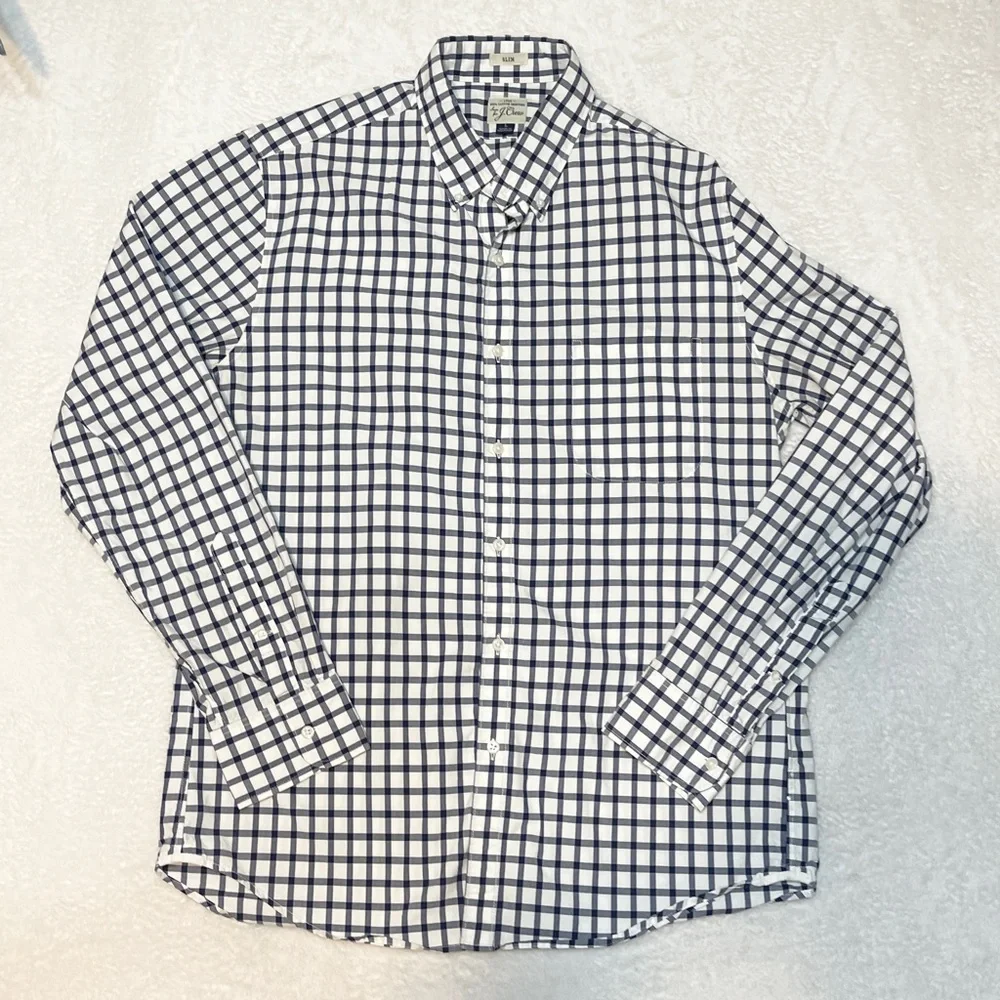 J.‎ Crew Blue White Gingham Button Down Business Casual Shirt Men’s Large